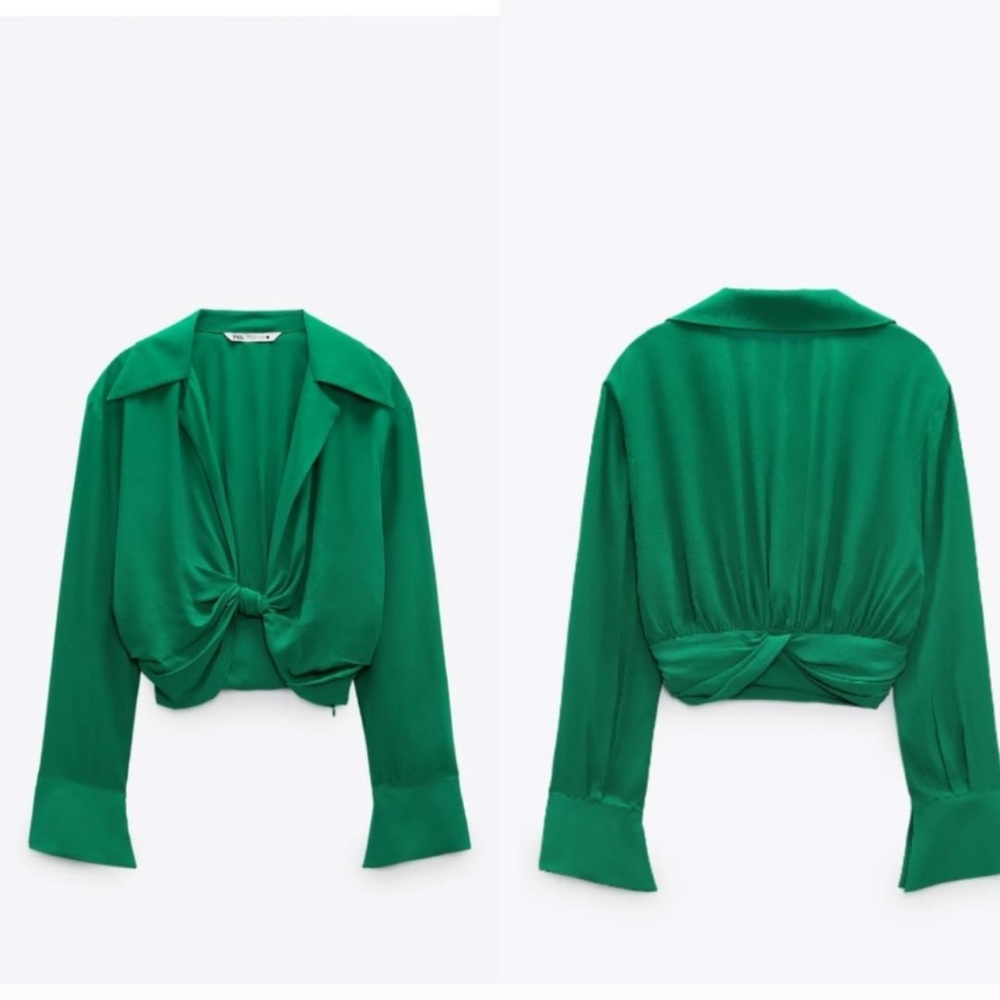 NWT ZARA Knotted Crop Top Green S Blogger’s Fav - Picture 11 of 13